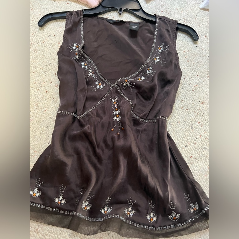 Brown beautiful 100% silk shirt